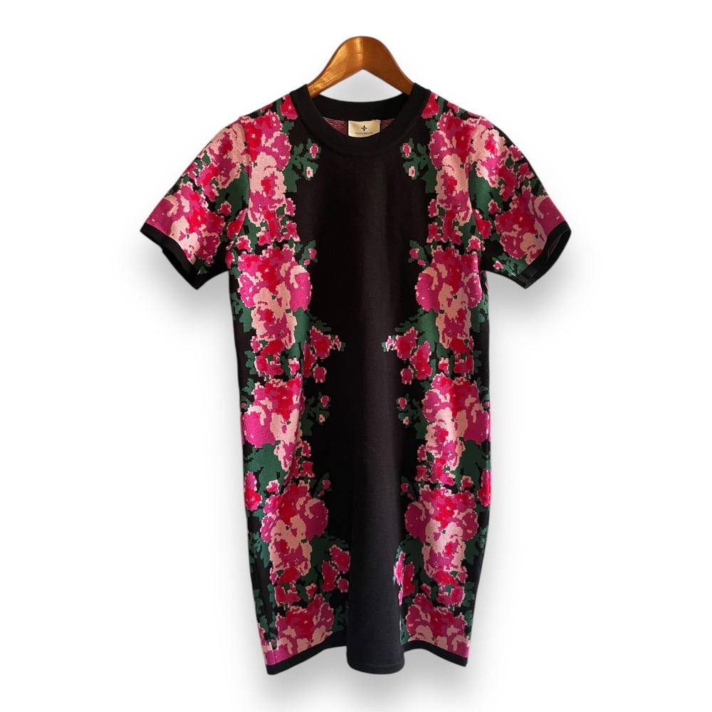 Tuckernuck Women's Climbing Rose Knit Jacquard Marie Shift Dress Black Size M